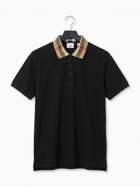 Black Burberry Polo Shirt with Beige Check Collar